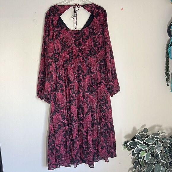 Torrid Tea Length Clip Dot Open Back A-Line Dress Tiered Paisley 2X New - Picture 5 of 8
